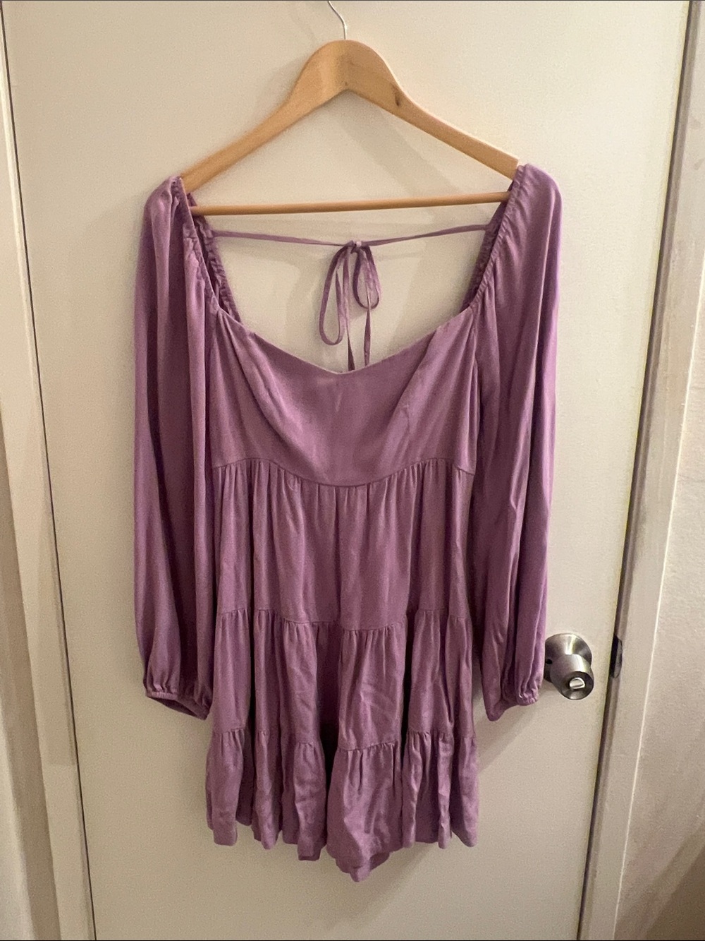 Shinestar Lavender Tiered Long-Sleeve Tunic with Back Tie